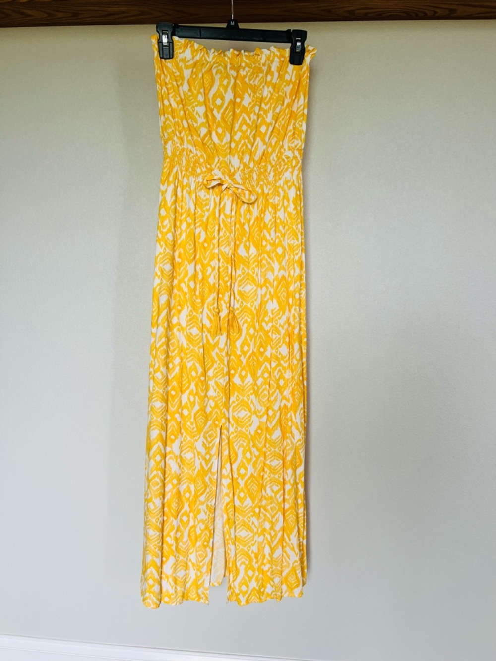 Jessica Simpson Yellow and White Printed Strapless Maxi Dress Size M - Picture 2 of 4